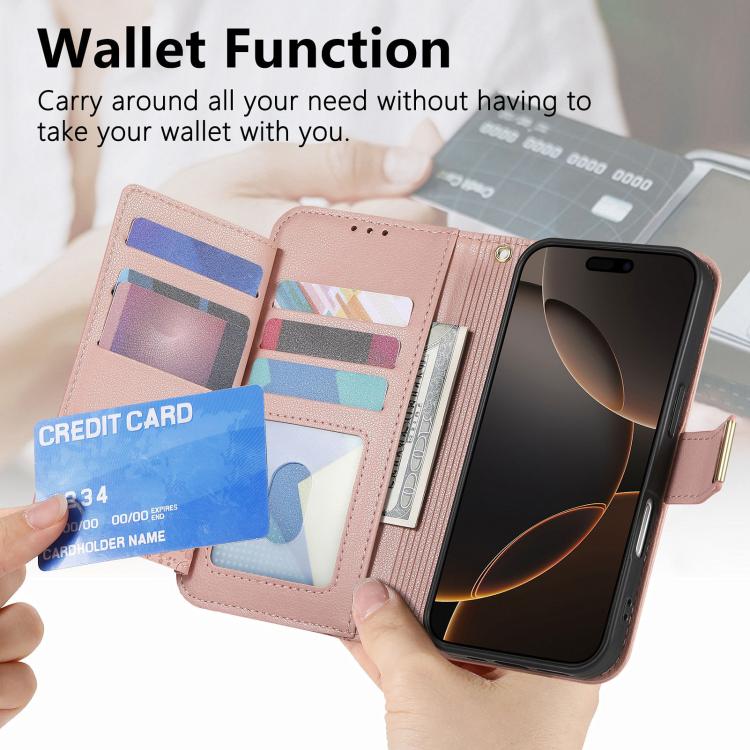 For iPhone 17 Flowers Leaves Zipper Wallet Leather Phone Case with Strap