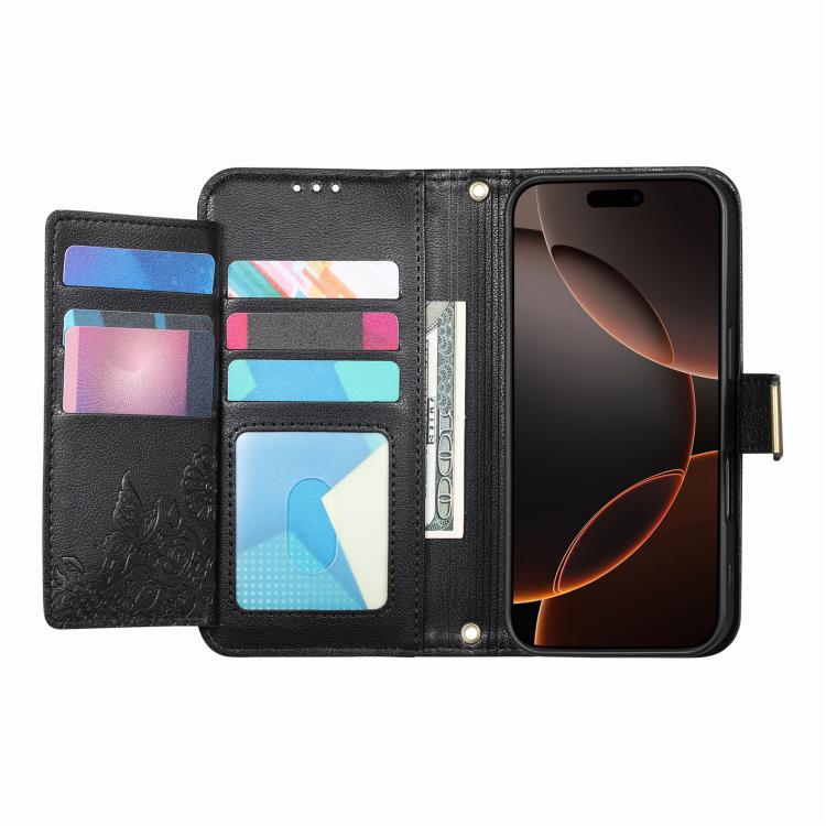 For iPhone 17 Flowers Leaves Zipper Wallet Leather Phone Case with Strap