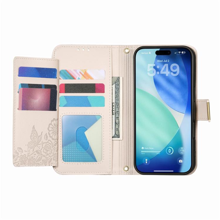 For iPhone Air Flowers Leaves Zipper Wallet Leather Phone Case with Strap