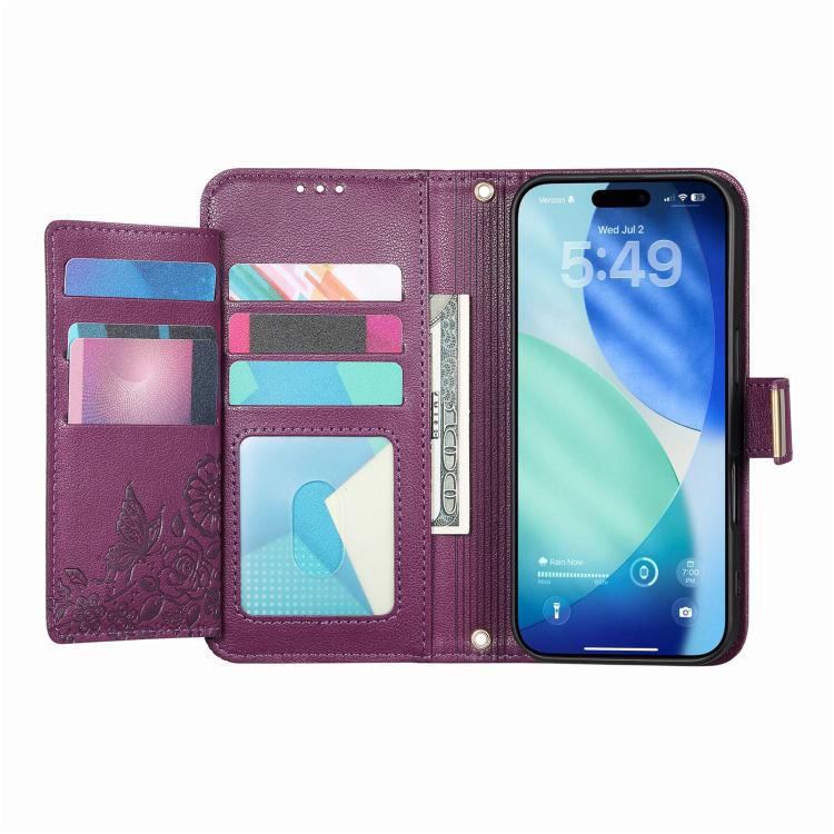 For iPhone Air Flowers Leaves Zipper Wallet Leather Phone Case with Strap