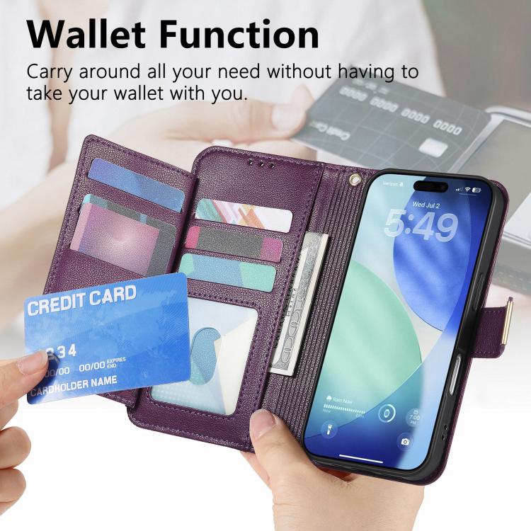 For iPhone Air Flowers Leaves Zipper Wallet Leather Phone Case with Strap