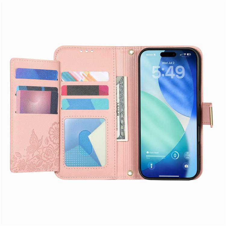 For iPhone Air Flowers Leaves Zipper Wallet Leather Phone Case with Strap