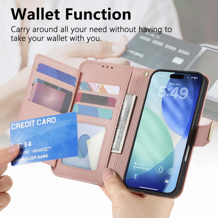 For iPhone 17 Pro Flowers Leaves Zipper Wallet Leather Phone Case with Strap
