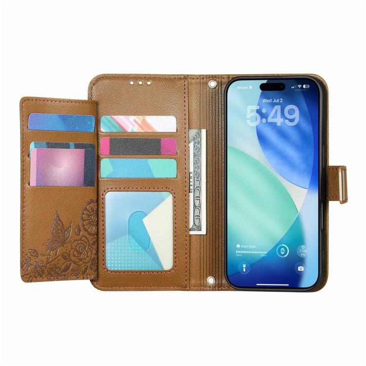 For iPhone 17 Pro Max Flowers Leaves Zipper Wallet Leather Phone Case with Strap