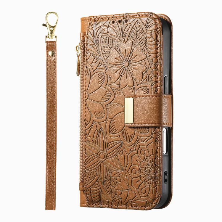 For Samsung Galaxy A17 5G Flowers Leaves Zipper Wallet Leather Phone Case with Strap