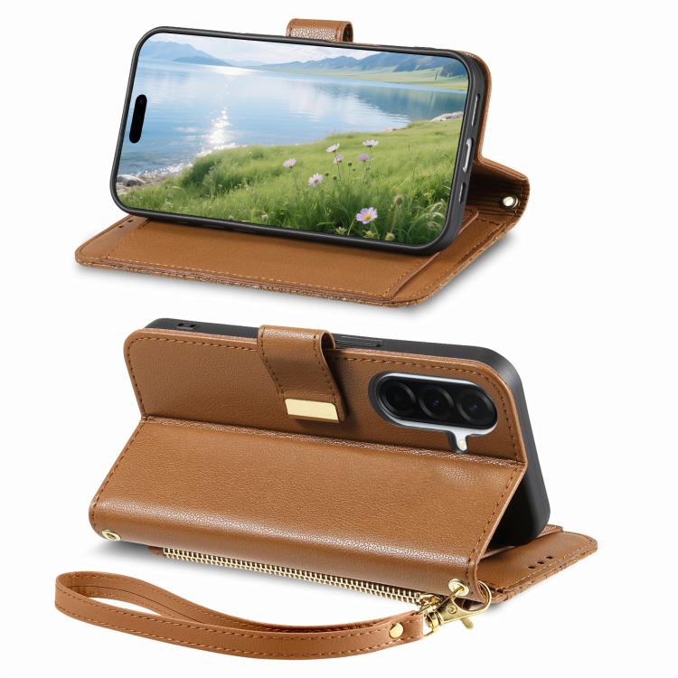 For Samsung Galaxy A37 5G Flowers Leaves Zipper Wallet Leather Phone Case with Strap