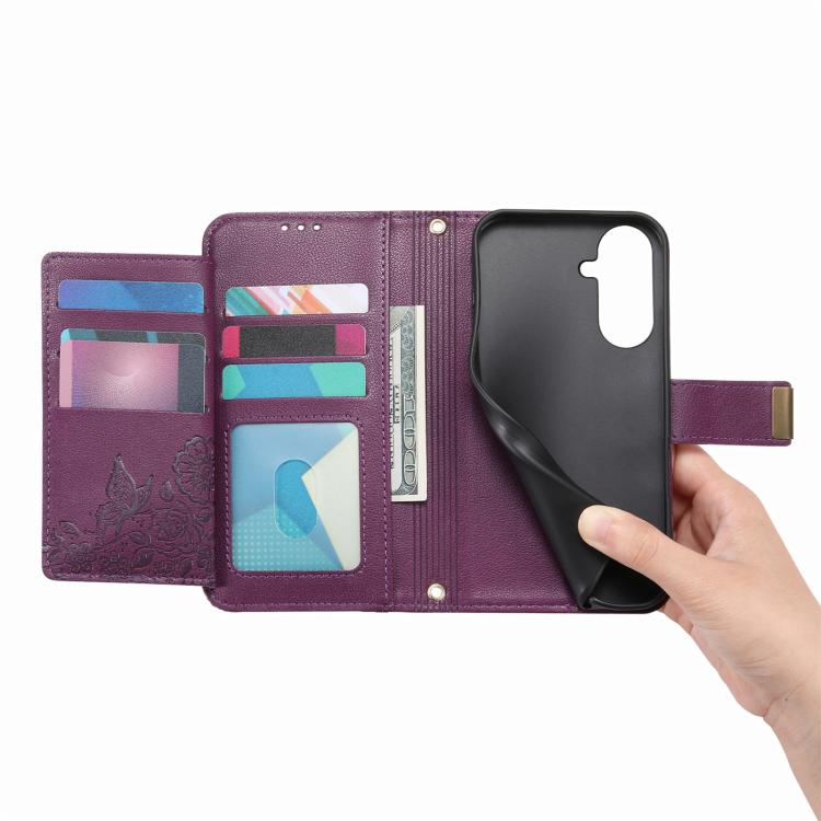 For Samsung Galaxy A37 5G Flowers Leaves Zipper Wallet Leather Phone Case with Strap