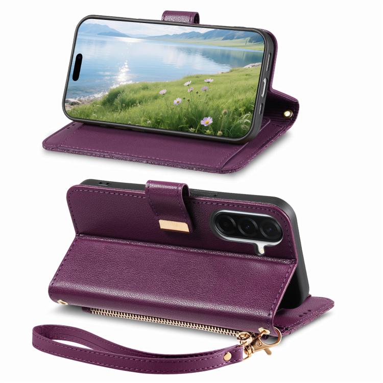 For Samsung Galaxy A37 5G Flowers Leaves Zipper Wallet Leather Phone Case with Strap