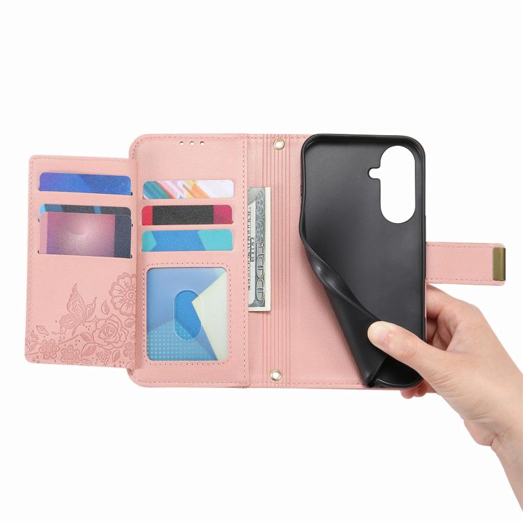 For Samsung Galaxy A37 5G Flowers Leaves Zipper Wallet Leather Phone Case with Strap