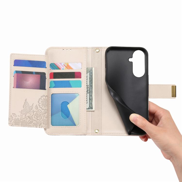 For Samsung Galaxy A37 5G Flowers Leaves Zipper Wallet Leather Phone Case with Strap