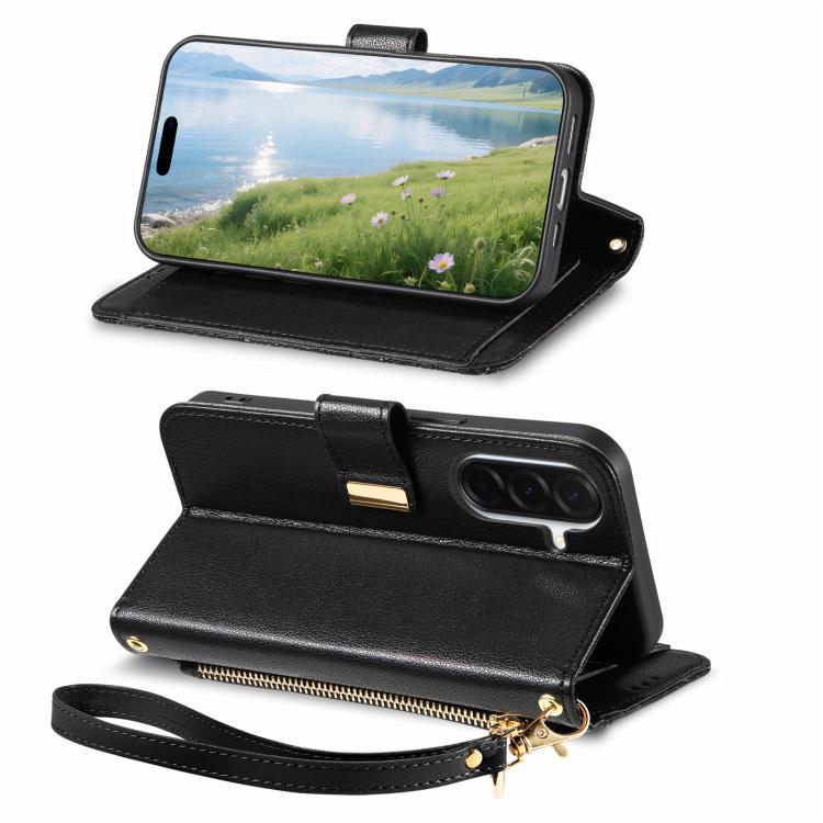 For Samsung Galaxy A37 5G Flowers Leaves Zipper Wallet Leather Phone Case with Strap