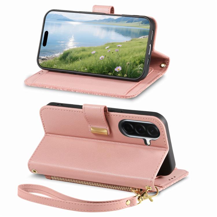 For Samsung Galaxy A57 5G Flowers Leaves Zipper Wallet Leather Phone Case with Strap