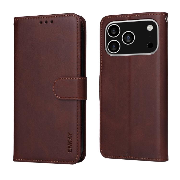 For iPhone 17 Pro Max ENKAY Card Wallet Calf Texture Leather Phone Case with Thickened Glue No White Edge Film
