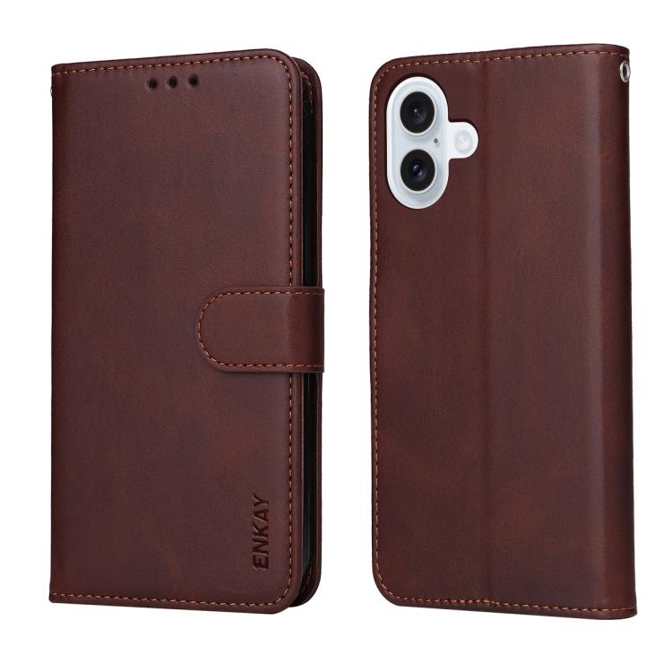 For iPhone 17 ENKAY Card Wallet Calf Texture Leather Phone Case with Thickened Glue No White Edge Film