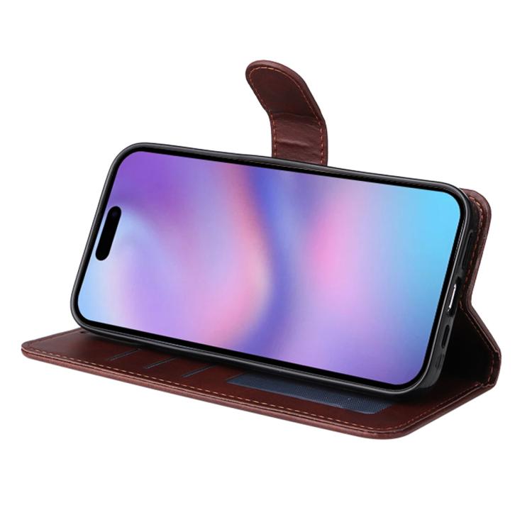 For iPhone 16 Plus ENKAY Card Wallet Calf Texture Leather Phone Case with Thickened Glue No White Edge Film
