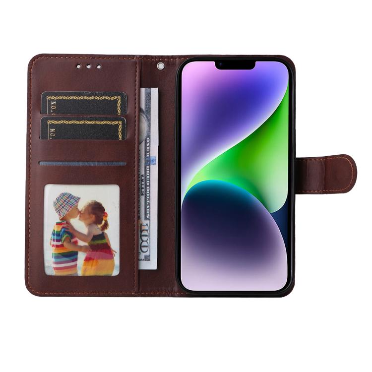 For iPhone 15 Plus ENKAY Card Wallet Calf Texture Leather Phone Case with Thickened Glue No White Edge Film