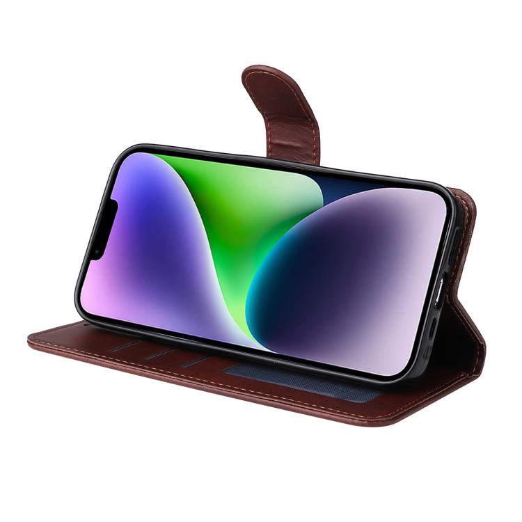 For iPhone 15 Plus ENKAY Card Wallet Calf Texture Leather Phone Case with Thickened Glue No White Edge Film