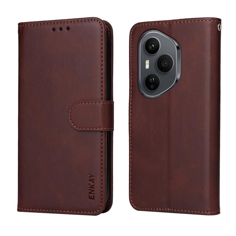 For Honor 400 Pro Global ENKAY Card Wallet Calf Texture Leather Phone Case with Full Glue Coverage Soft Hydrogel Film
