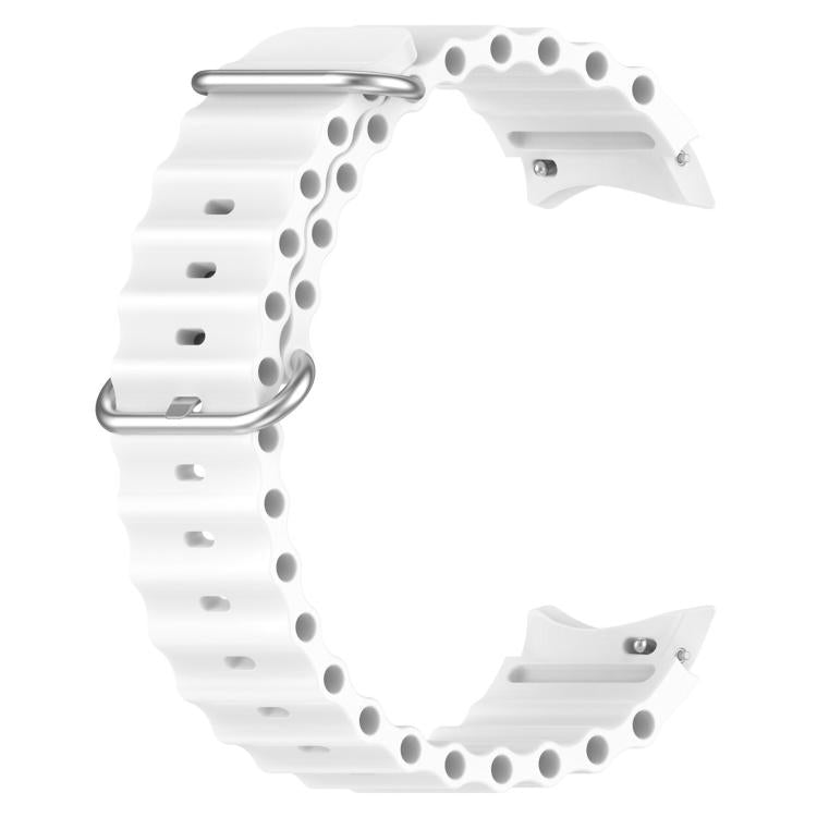 For Samsung Galaxy Watch 7 40 / 44mm Marine Silver Buckle Silicone Watch Band