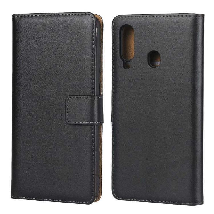 Leather Horizontal Flip Holster for Galaxy A60 with Magnetic Clasp and Bracket and Card Slot and Wallet(Black)