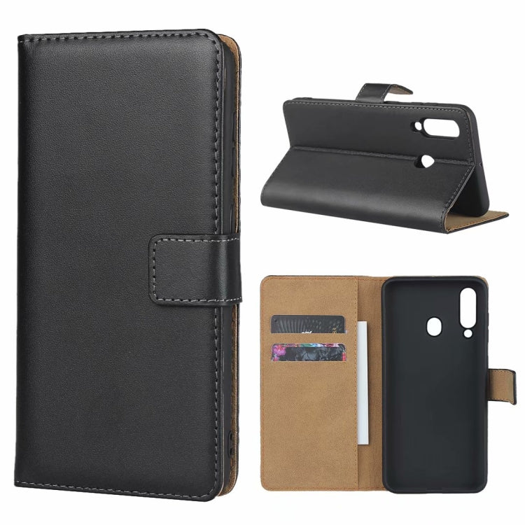 Leather Horizontal Flip Holster for Galaxy A60 with Magnetic Clasp and Bracket and Card Slot and Wallet(Black)