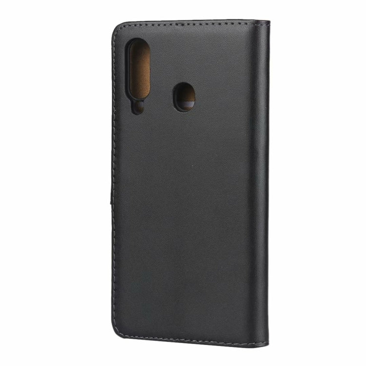 Leather Horizontal Flip Holster for Galaxy A60 with Magnetic Clasp and Bracket and Card Slot and Wallet(Black)