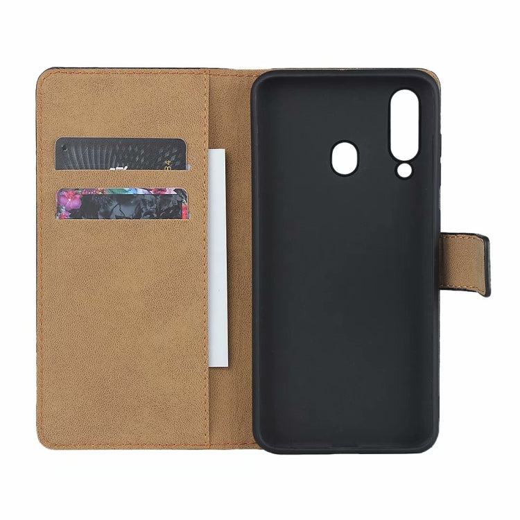 Leather Horizontal Flip Holster for Galaxy A60 with Magnetic Clasp and Bracket and Card Slot and Wallet(Black)