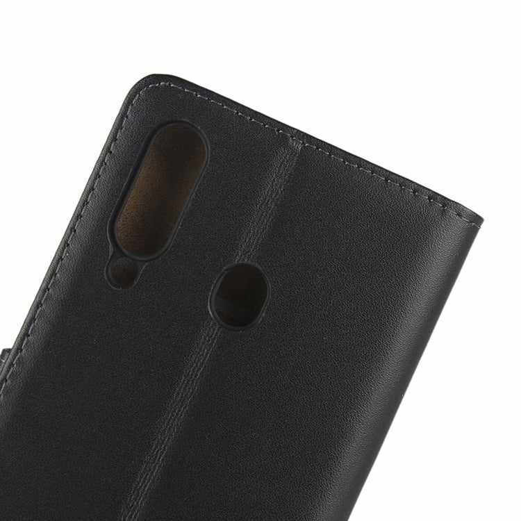 Leather Horizontal Flip Holster for Galaxy A60 with Magnetic Clasp and Bracket and Card Slot and Wallet(Black)