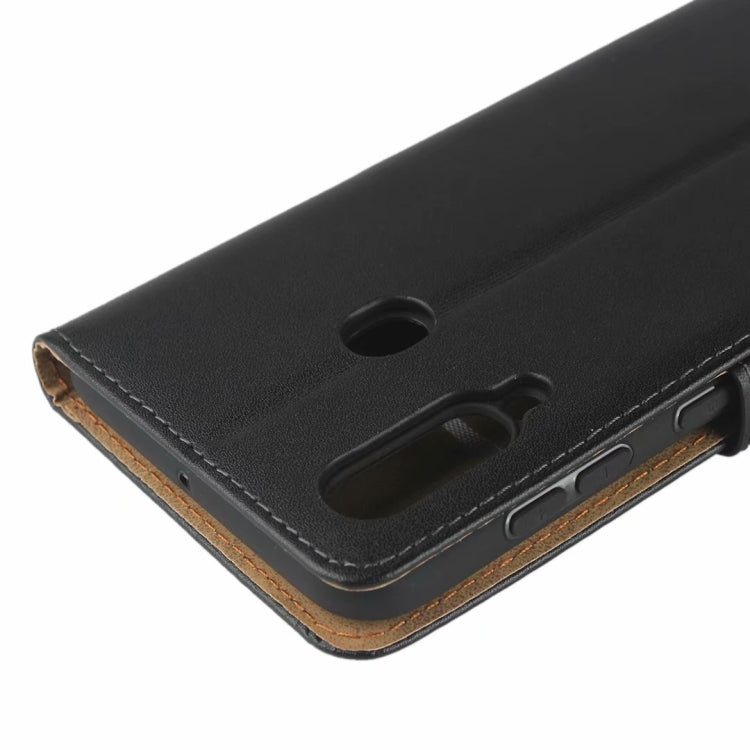 Leather Horizontal Flip Holster for Galaxy A60 with Magnetic Clasp and Bracket and Card Slot and Wallet(Black)