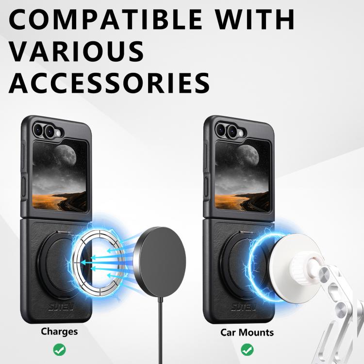 For Samsung Galaxy Z Flip5 Suteni G3 Oil Wax 360 Rotation Holder MagSafe Back Phone Case
