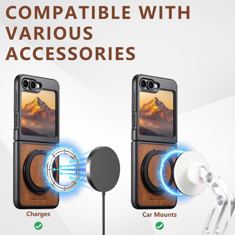 For Samsung Galaxy Z Flip5 Suteni G3 Oil Wax 360 Rotation Holder MagSafe Back Phone Case