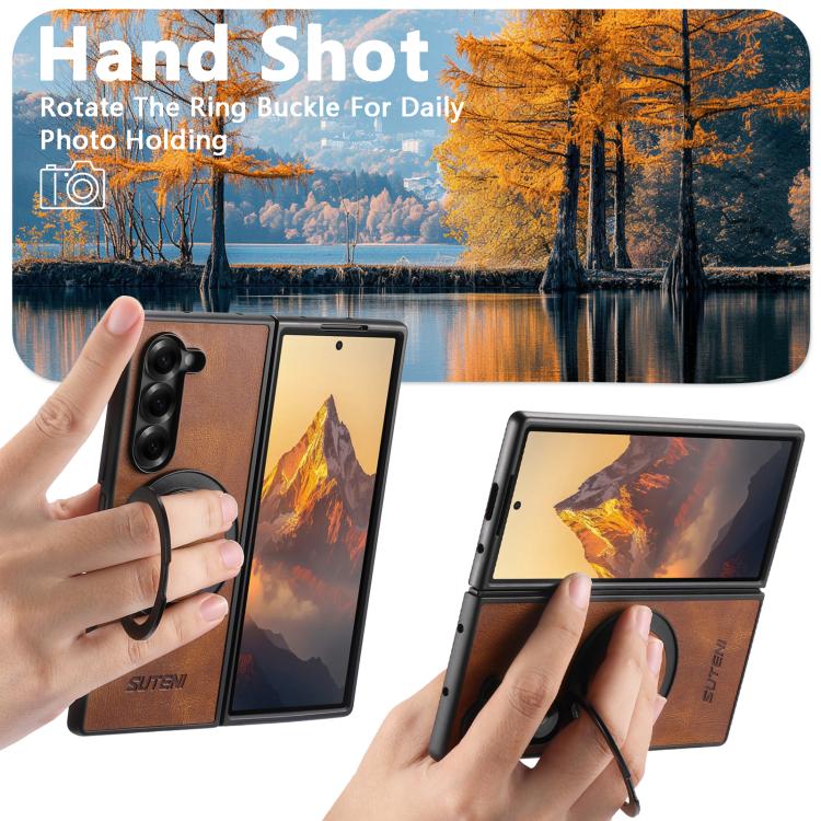 For Samsung Galaxy Z Fold6 Suteni G3 Oil Wax 360 Rotation Holder MagSafe Back Phone Case