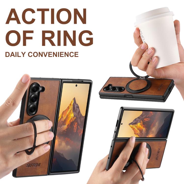 For Samsung Galaxy Z Fold6 Suteni G3 Oil Wax 360 Rotation Holder MagSafe Back Phone Case