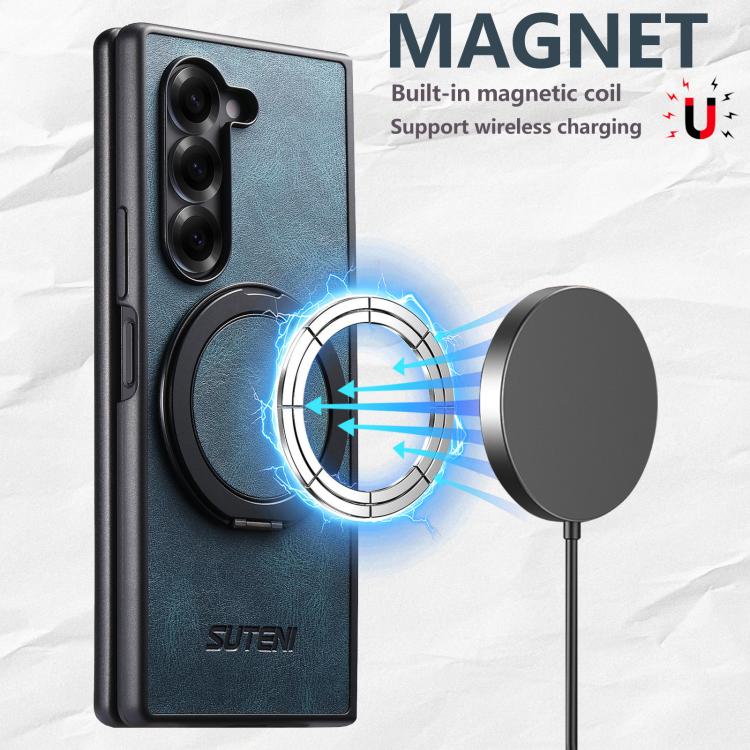 For Samsung Galaxy Z Fold6 Suteni G3 Oil Wax 360 Rotation Holder MagSafe Back Phone Case