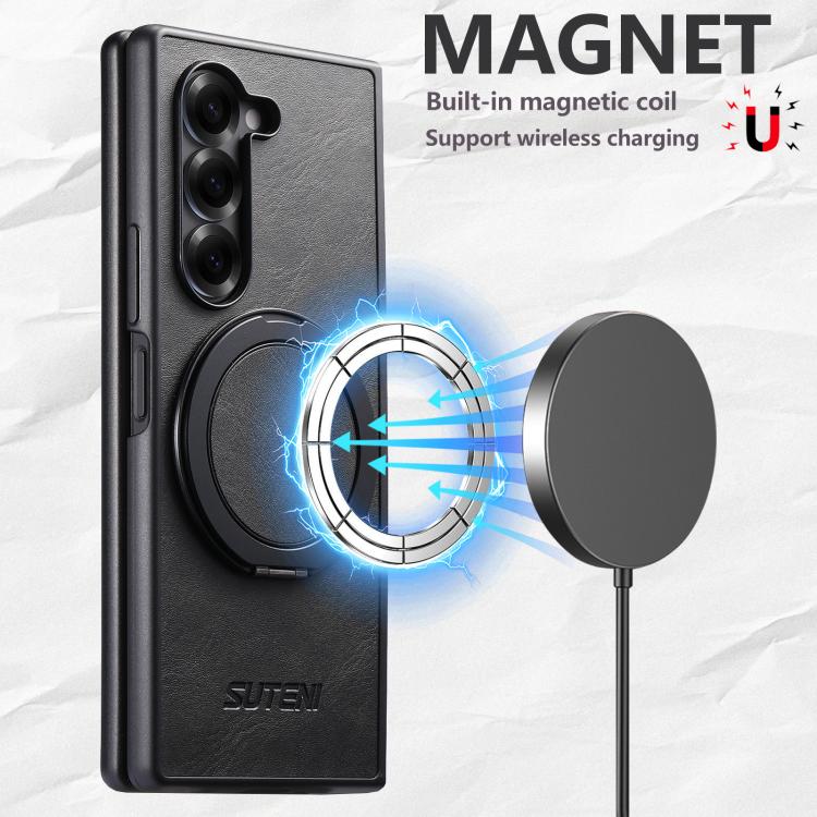 For Samsung Galaxy Z Fold5 Suteni G3 Oil Wax 360 Rotation Holder MagSafe Back Phone Case