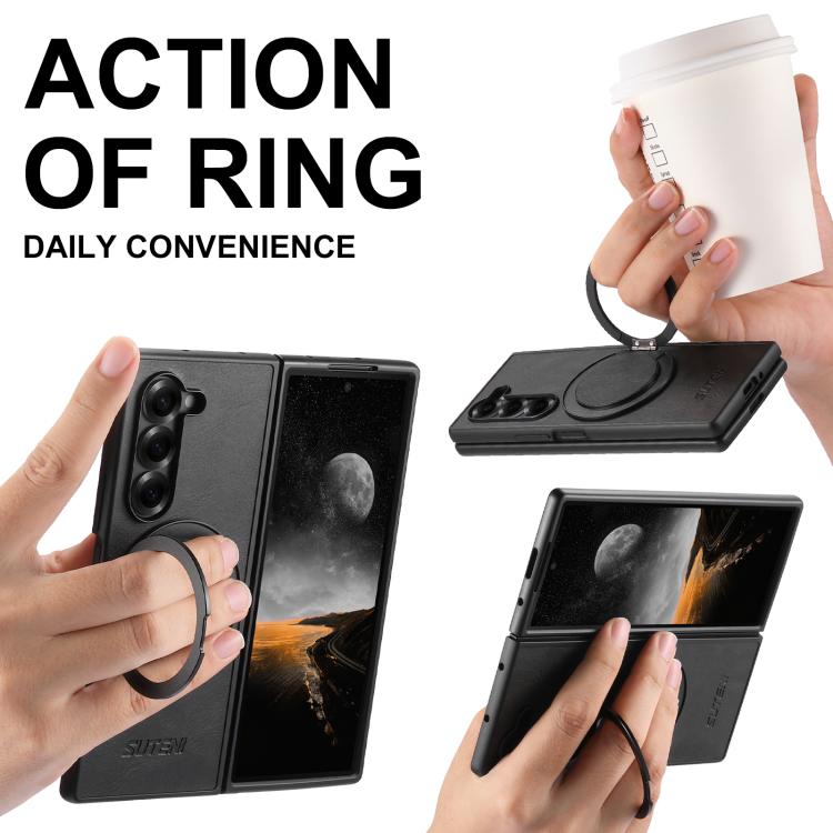 For Samsung Galaxy Z Fold5 Suteni G3 Oil Wax 360 Rotation Holder MagSafe Back Phone Case