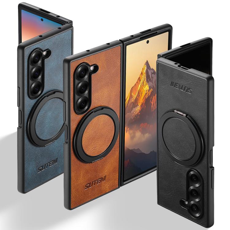 For Samsung Galaxy Z Fold5 Suteni G3 Oil Wax 360 Rotation Holder MagSafe Back Phone Case