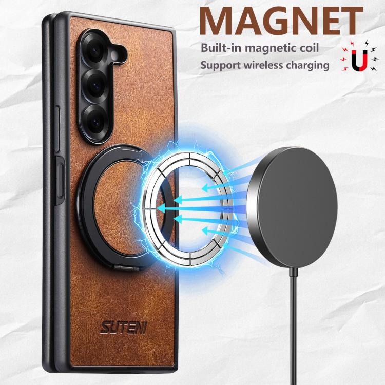 For Samsung Galaxy Z Fold5 Suteni G3 Oil Wax 360 Rotation Holder MagSafe Back Phone Case