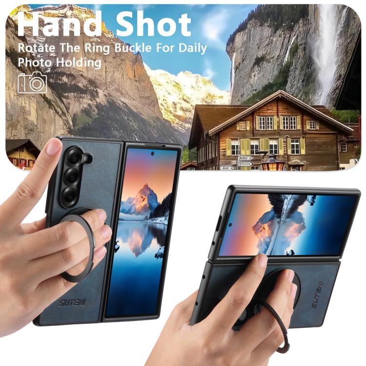 For Samsung Galaxy Z Fold5 Suteni G3 Oil Wax 360 Rotation Holder MagSafe Back Phone Case