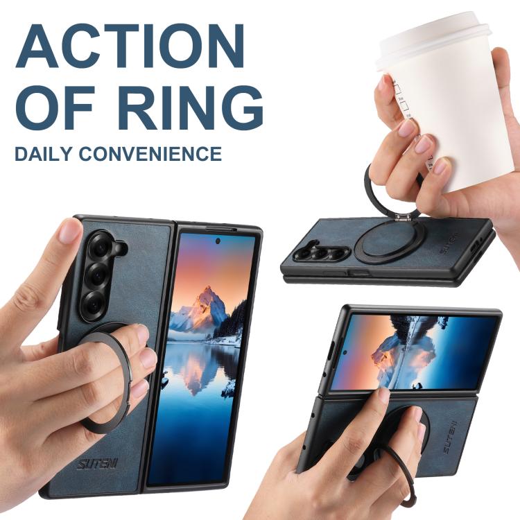 For Samsung Galaxy Z Fold5 Suteni G3 Oil Wax 360 Rotation Holder MagSafe Back Phone Case