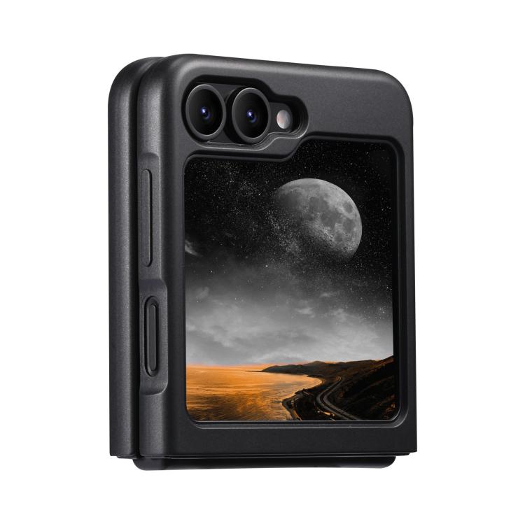 For Samsung Galaxy Z Flip5 Suteni G3 Carbon Fiber Leather 360 Rotation Holder MagSafe Phone Case - Black