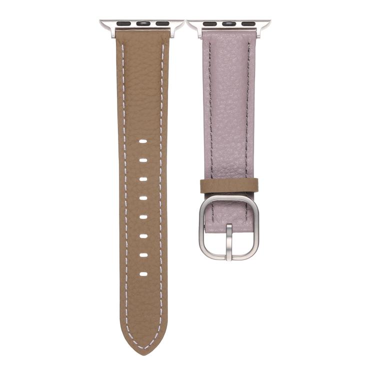 For Apple Watch 46mm / 49mm / 45mm / 44mm Square Buckle Litchi Texture Genuine Leather Watch Band