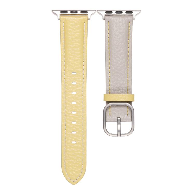 For Apple Watch 46mm / 49mm / 45mm / 44mm Square Buckle Litchi Texture Genuine Leather Watch Band