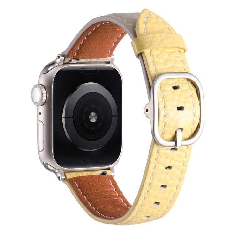 For Apple Watch 46mm / 49mm / 45mm / 44mm Square Buckle Litchi Texture Genuine Leather Watch Band