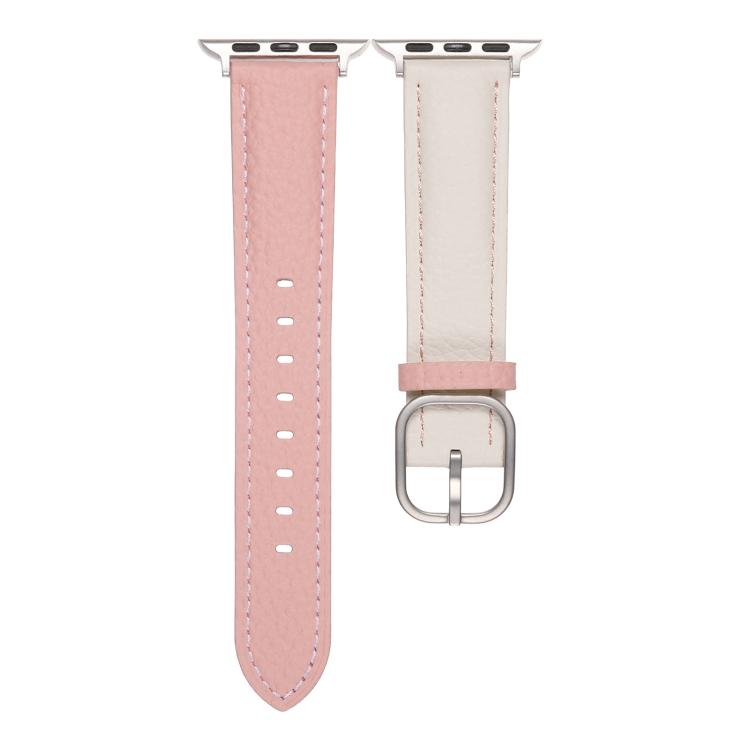 For Apple Watch 46mm / 49mm / 45mm / 44mm Square Buckle Litchi Texture Genuine Leather Watch Band