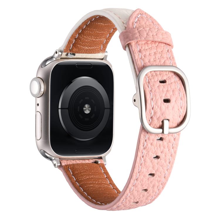 For Apple Watch 46mm / 49mm / 45mm / 44mm Square Buckle Litchi Texture Genuine Leather Watch Band