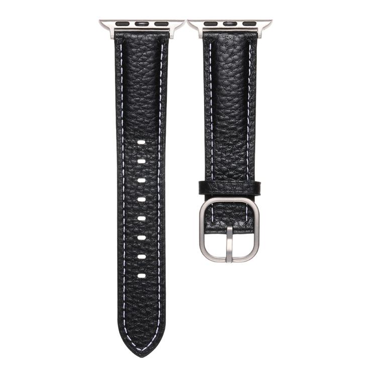For Apple Watch 46mm / 49mm / 45mm / 44mm Square Buckle Litchi Texture Genuine Leather Watch Band