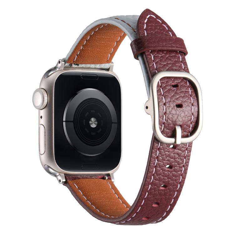 For Apple Watch 46mm / 49mm / 45mm / 44mm Square Buckle Litchi Texture Genuine Leather Watch Band