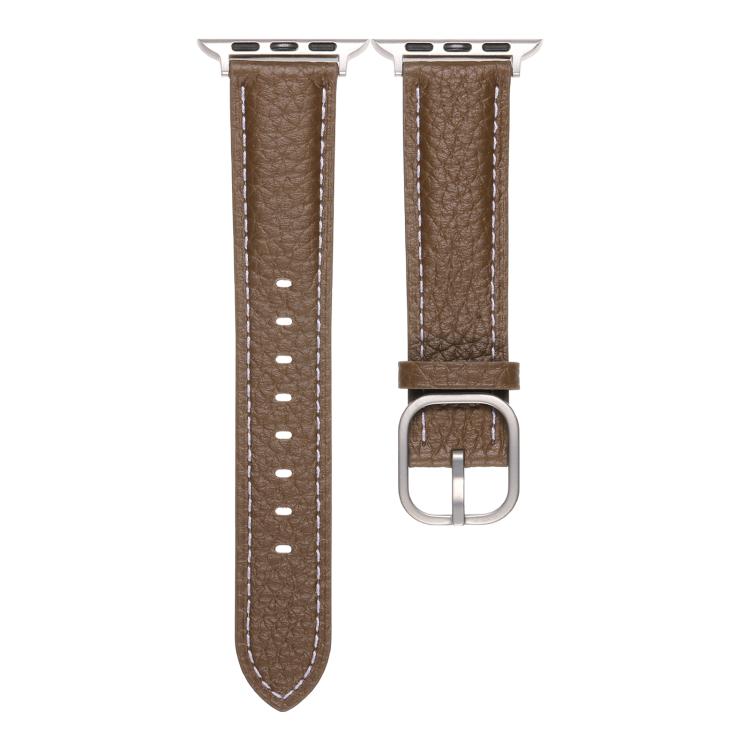 For Apple Watch 46mm / 49mm / 45mm / 44mm Square Buckle Litchi Texture Genuine Leather Watch Band