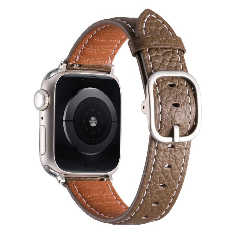 For Apple Watch 46mm / 49mm / 45mm / 44mm Square Buckle Litchi Texture Genuine Leather Watch Band